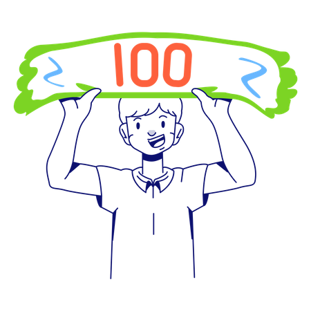 Man showed 100 on the plaque  イラスト