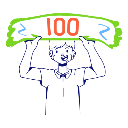 Man showed 100 on the plaque  イラスト