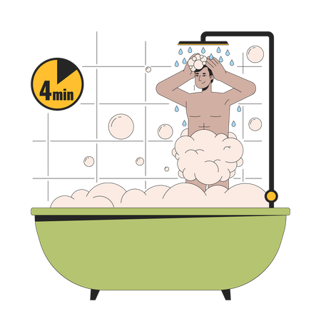 Man showering in bathtub  Illustration