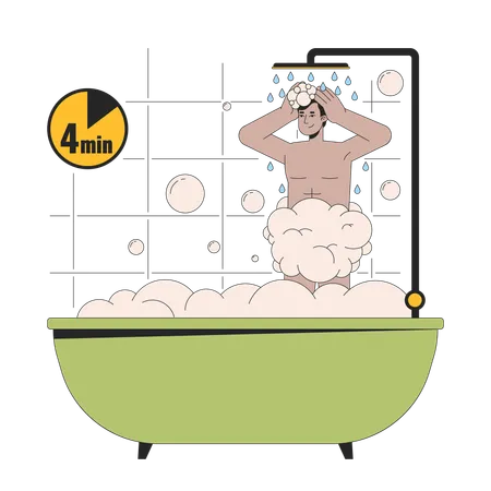 Man showering in bathtub  Illustration