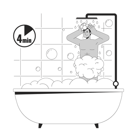 Man showering in bathtub  イラスト