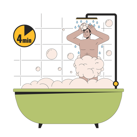 Man showering in bathtub  イラスト