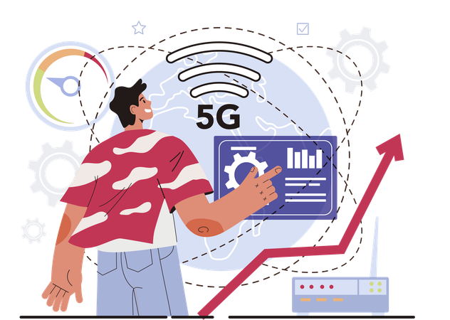 Man showing 5g network growth  イラスト