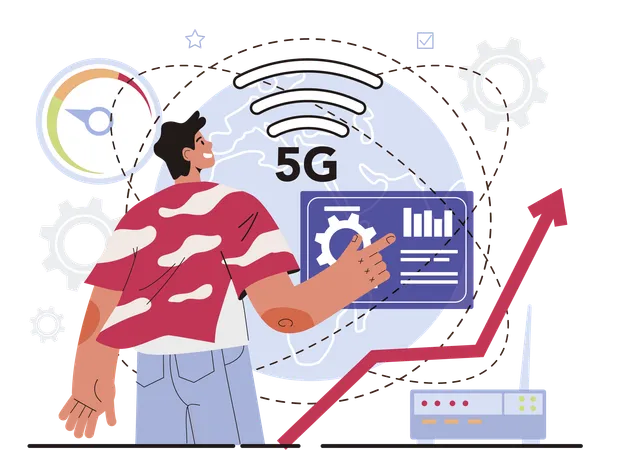 Man showing 5g network growth  イラスト