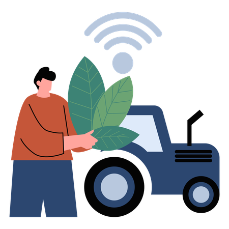 Man showing Agritech Evolution  Illustration