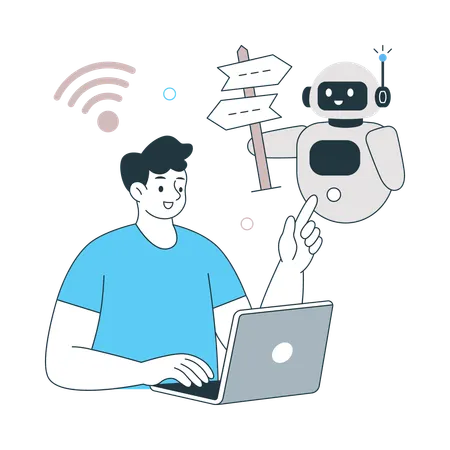 AI 의사결정을 보여주는 남자  일러스트레이션