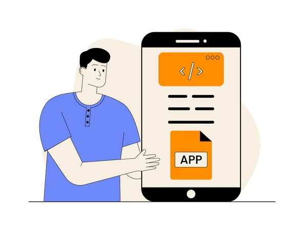 Man showing application development file  Illustration