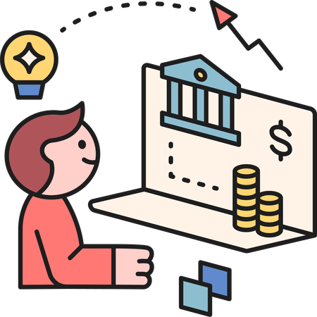 Man showing bank investment  Illustration