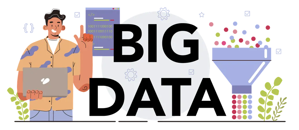 Man showing big data filtering  Illustration