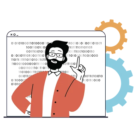 Man showing binary code development  Illustration