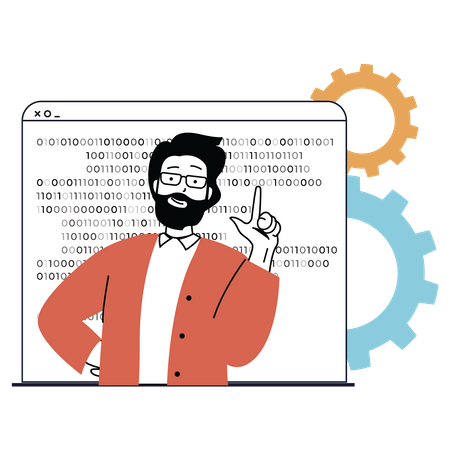 Man showing binary code development  Illustration