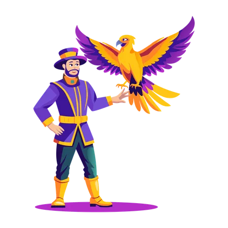 Man showing bird magic  Illustration