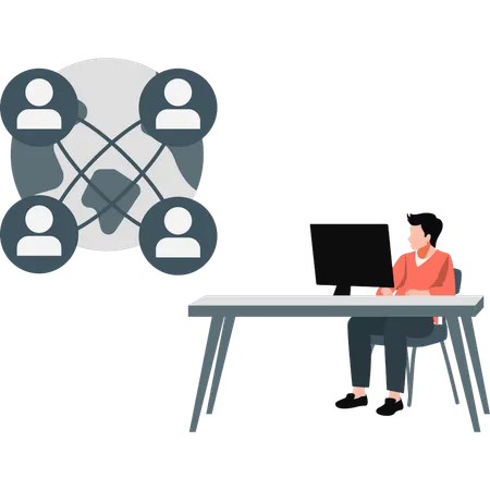 Man showing blockchain connection  Illustration