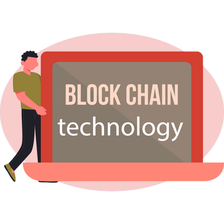 Man showing blockchain technology  Illustration