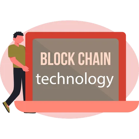 Man showing blockchain technology  Illustration