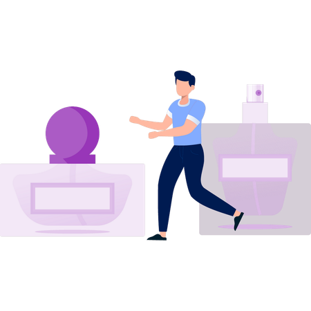 Man showing body perfume  Illustration