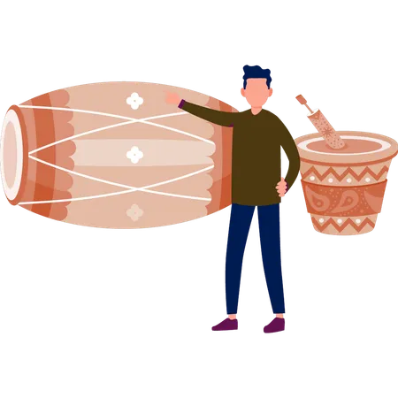 Man showing bongo drum  Illustration