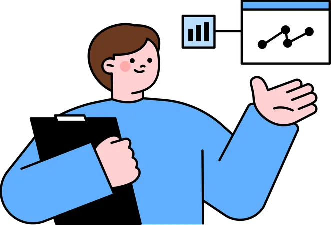 ビジネス分析レポートを示す男性  イラスト