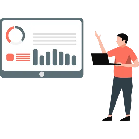 Man showing business data analysis management  Illustration