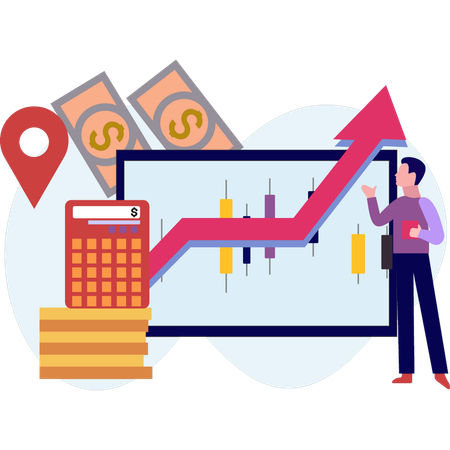 Man showing business graph on screen  Illustration