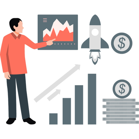 Man showing business startup rocket  Illustration