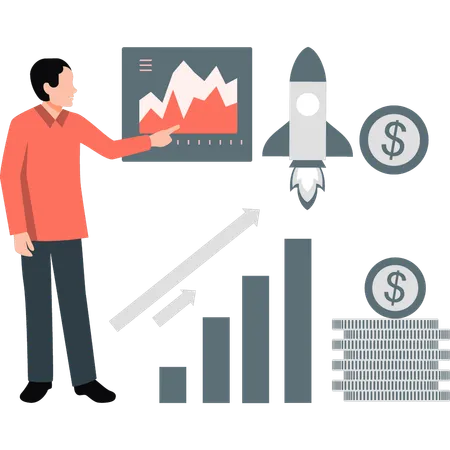 Man showing business startup rocket  Illustration