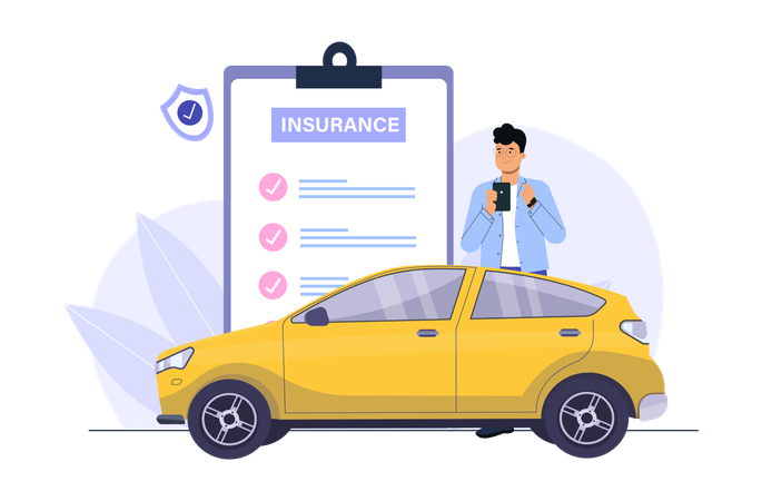 Man showing car insurance  Illustration