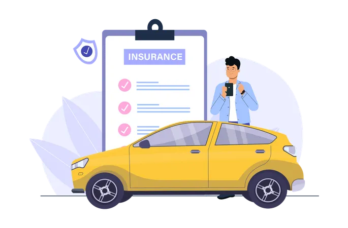 Man showing car insurance  Illustration