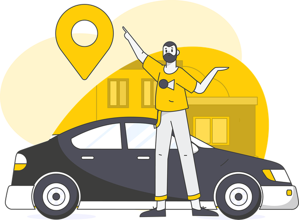 Man showing car location  Illustration