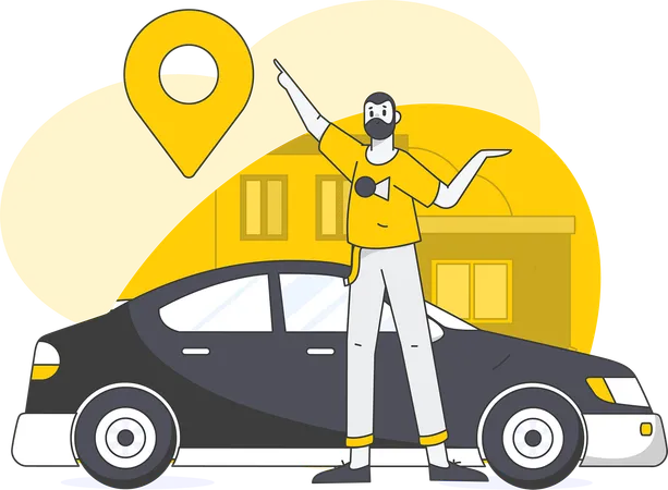 Man showing car location  Illustration