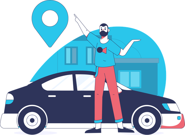 Man showing car location  Illustration