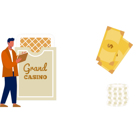 Man showing cards of grand casino  Illustration