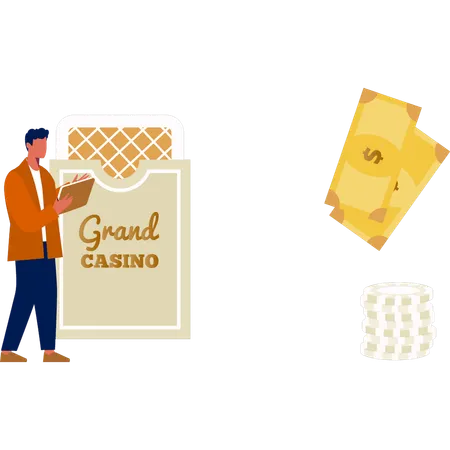 Man showing cards of grand casino  일러스트레이션