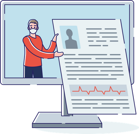 Man Showing Case History With Cardiogram To Doctor  Illustration