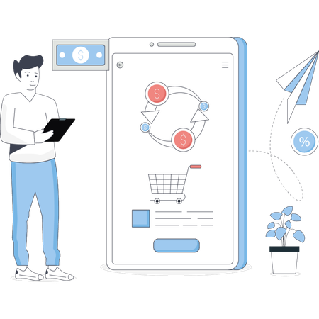 Man showing cash back services  Illustration