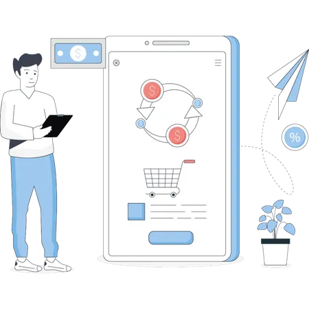 Man showing cash back services  Illustration