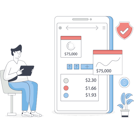 Man showing cash flow statement  Illustration