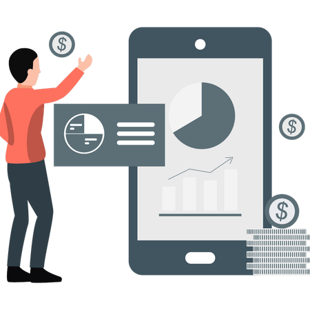 Man showing chart graph on mobile screen  Illustration