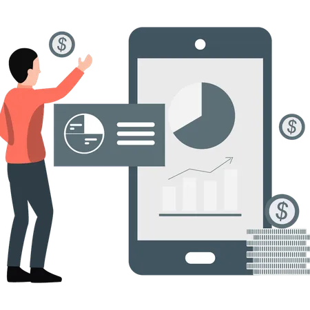 Man showing chart graph on mobile screen  Illustration