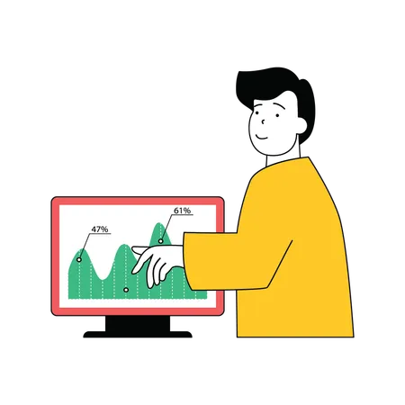 Man showing chart on desktop  Illustration