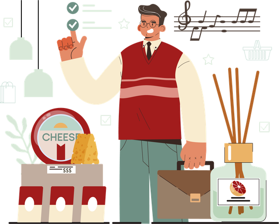 Man showing cheese product  イラスト