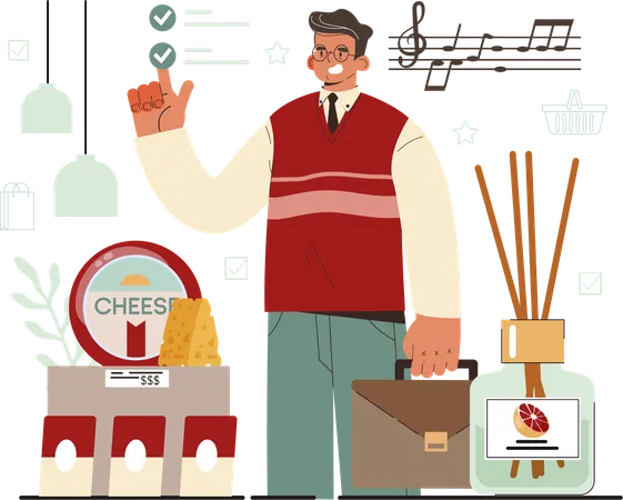 Man showing cheese product  Illustration