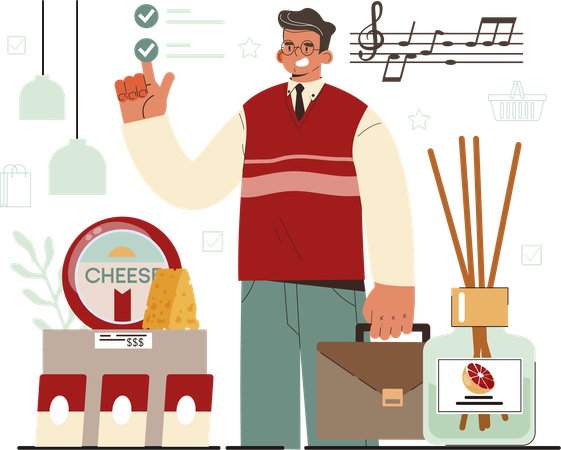 Man showing cheese product  Illustration