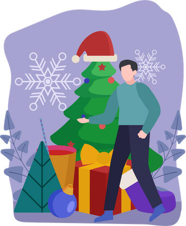 Man showing christmas decoration  Illustration