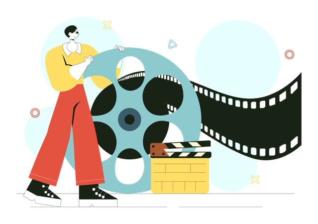Man showing cinema reel  Illustration
