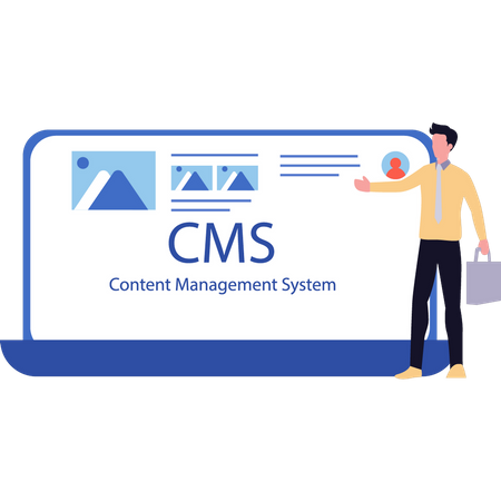 Man showing CMS system on laptop  Illustration