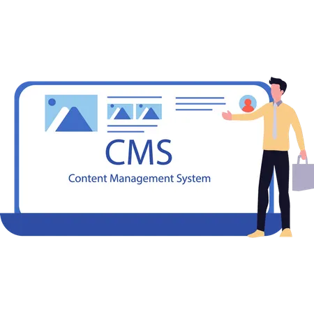 Man showing CMS system on laptop  Illustration