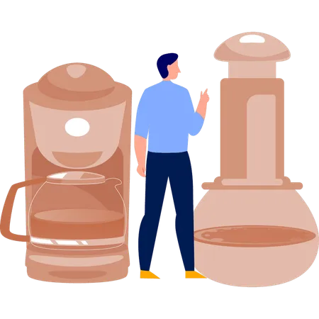 Man showing coffee grinder  Illustration