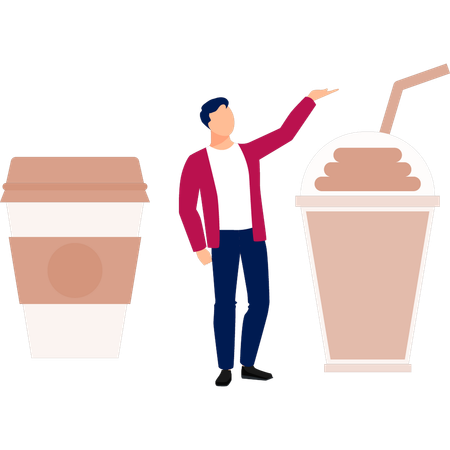 コーヒー瓶を見せる男性  イラスト