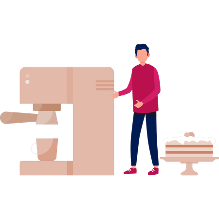 Man showing coffee maker machine  Illustration